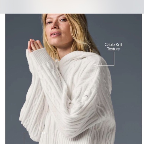 ALO Yoga White Cable Knit Cropped Sweater - Picture 4 of 11